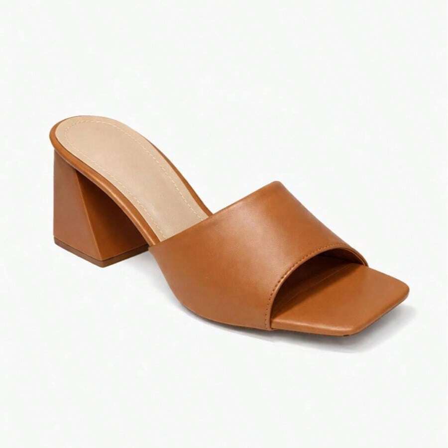 Women's Clog With 8cm Chunky Heel, Classic Block Heel, Colorful, Comfortable, Blogger-Inspired, Summer Fashion - 駝色 - 查看 1