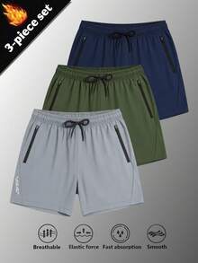 3pcs Men's Summer Sports Shorts, Outdoor Casual Breathable Quick-Dry Fitness Running Shorts - Multicolor - View 1
