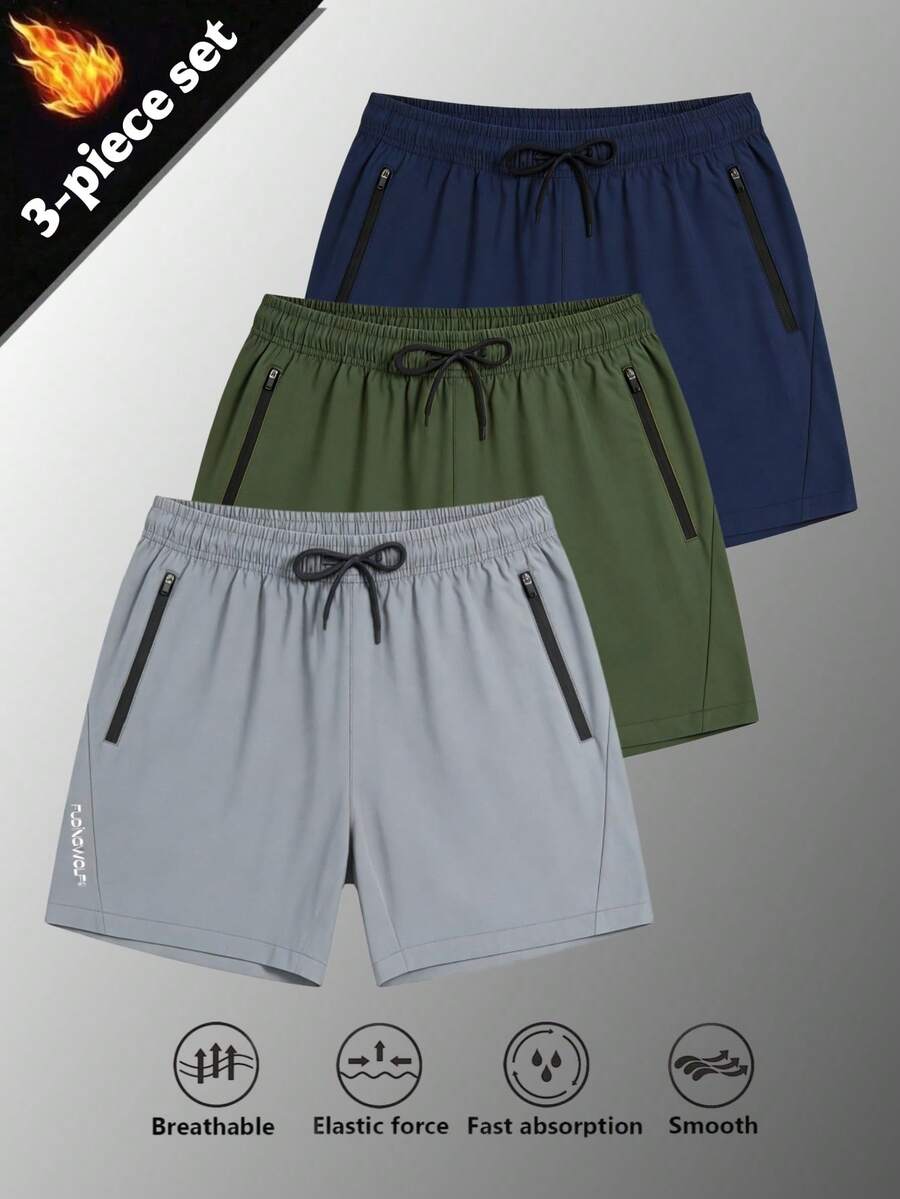 3pcs Men's Summer Sports Shorts, Outdoor Casual Breathable Quick-Dry Fitness Running Shorts - Multicolor - View 1
