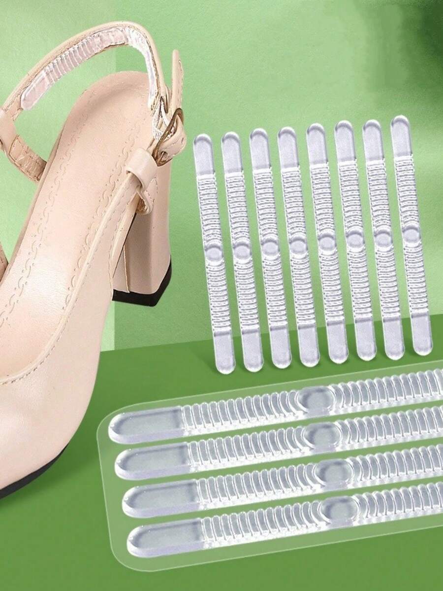 4/8pcs/Pack Transparent Silicone Anti-Slip Strips For Heel Grips And Shoe Pads Avoiding Grinding Feet - Transparent - View 1