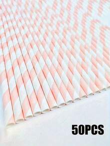 25/50/100pcs Pink Striped Drinking Straws, Suitable For Party, Bar, Wedding Decoration, Great For Birthday Party, Wedding And Anniversary Celebration - View 10