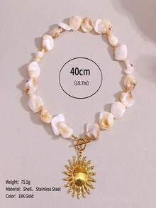 Bohemian Asymmetric Shell Bead Starfish Sun Necklace Suitable For Wearing On Various Occasions Such As Daily Vacations - Gold - View 10