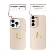 1pc TPU Material Fresh Pink Striped Surfing Duck Pattern Phone Case, Suitable For IPhone 17 Pro Max/17/16 Pro Max/15/13/12/11, S20 FE/A15/S24/A55, Note 11/Note 12/Note 13 Pro, Full-Coverage Shock-Proof Soft Protective Phone Case - White - View 7