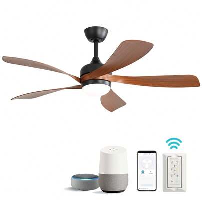  Sofucor 52in Wifi Smart Ceiling Fan W/ Alexa Assistant LED Memory Function Bedroom Modern Ceiling Fan With 5 Reversible Blades & Motor