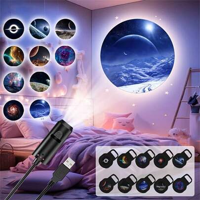 3/6/10颗装 USB LED 星空投影灯，360° 旋转星空图案，USB 供电桌面夜灯，情人节、生日礼物、电脑房装饰的理想之选，不含遥控器