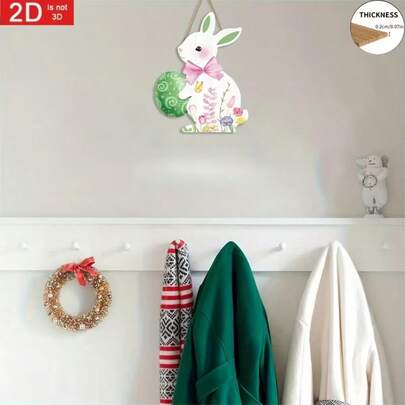 2D Flat, 1pc Easter Hanging Door Sign Rabbit Egg Wooden Welcome Decor, Suitable For Shops, Homes, Parties, Gardens. Suitable For 11 Holidays, No Electricity Required