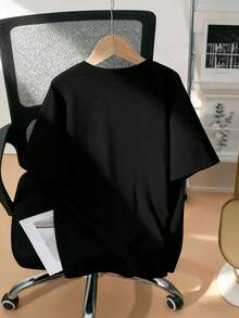 十幾歲男孩時尚酷炫純色短袖圓領T恤 - 黑色 - 查看 4