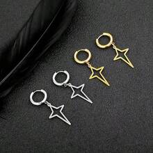 一对不锈钢镂空方形星形耳钉，简约前卫的中性设计 - 彩色 - 查看 6