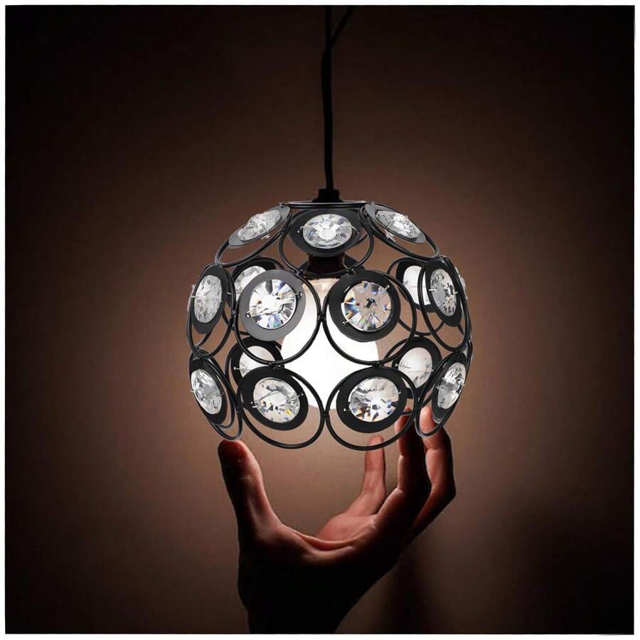 1pc Elegant Mini Gold/Black Metal Frame With Transparent Engraved Crystal Pendant, Sparkling Reflective Crystal Lamp Shade, Unique Design (Shade Only) - Bull's Eye Lampshade - View 1