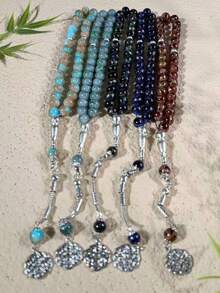 1串33颗10毫米中国结吊坠念珠，奢华时尚手链，适合斋月、开斋节、圣诞节礼物 - 彩色 - 查看 3