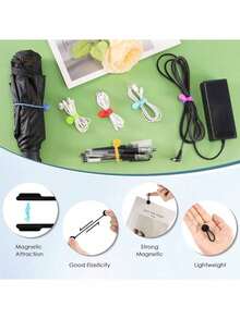 Dây buộc cáp từ tính siêu chắc, có thể tái sử dụng, thích hợp để sắp xếp và bó gọn cáp, tai nghe, bộ sạc USB, móc chìa khóa, kẹp cáp từ tính bọc silicon (Màu ngẫu nhiên) - Màu sắc ngẫu nhiên - Xem 8