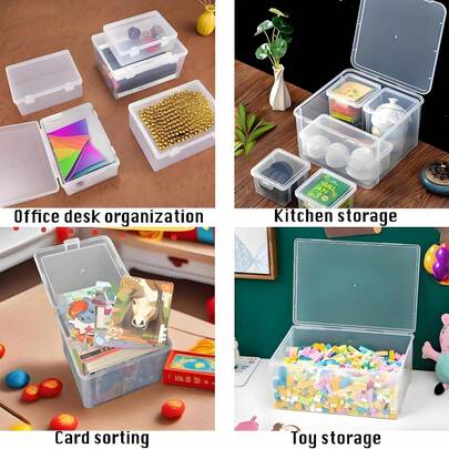 1个多功能透明塑料盒，大容量收纳盒 - 多种尺寸可选，适用于收纳珠子、手工艺品、钻石画、耳机、数据线、充电器、小物件和办公桌配件