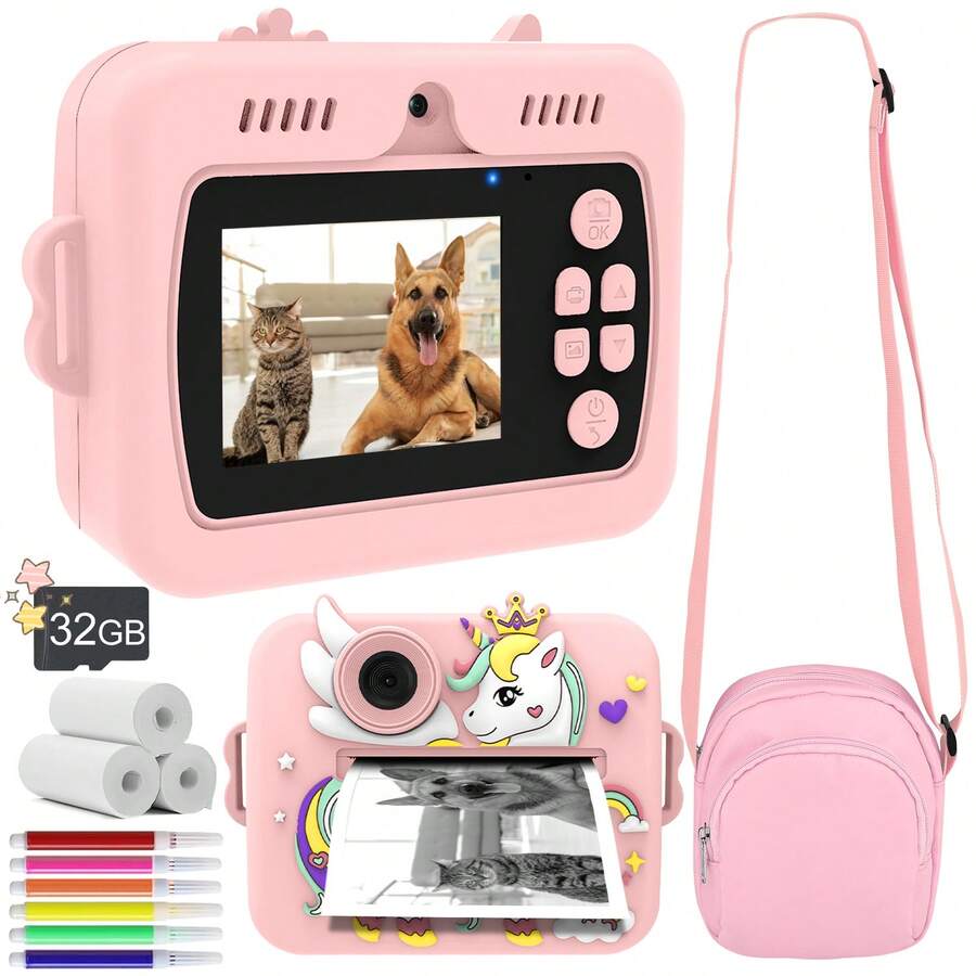Children's Instant Camera, A Toy Camera With Dual 1080P HD Cameras, USB Rechargeable 1200mAh Battery, 2 Printing Modes And 3 Printing Densities, 8x Zoom, Suitable For 3-12 Year Old Boys And Girls, A Perfect Gift For Children. Also An Ideal Choice For Christmas And New Year Gifts.