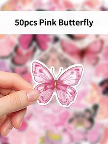 50pcs Cartoon Animal Pink Butterfly Doodle Notebook Stickers Stationery Suitcase Decorations Personalized Laptop Stickers - Multicolor - View 6