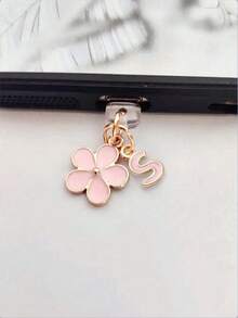 Fleur de Sakura rose en alliage de silicone 2-en-1 Fleur de Sakura rose + 26 lettres Bouchon anti-poussière pour port de charge de téléphone, pendentif en alliage exquis, doux et mignon pour accessoire de mode, décoration pour port de charge de smartphone, tablette, écouteur, Kindle, bouchon anti-poussière et anti-humidité transparent en silicone, convient comme petit cadeau, étanche, compatible avec les séries de téléphones Lightning/Type-C et autres Android/Apple 17/16/15, cadeau d'anniversaire de printemps - Rose bonbon - Voir 29
