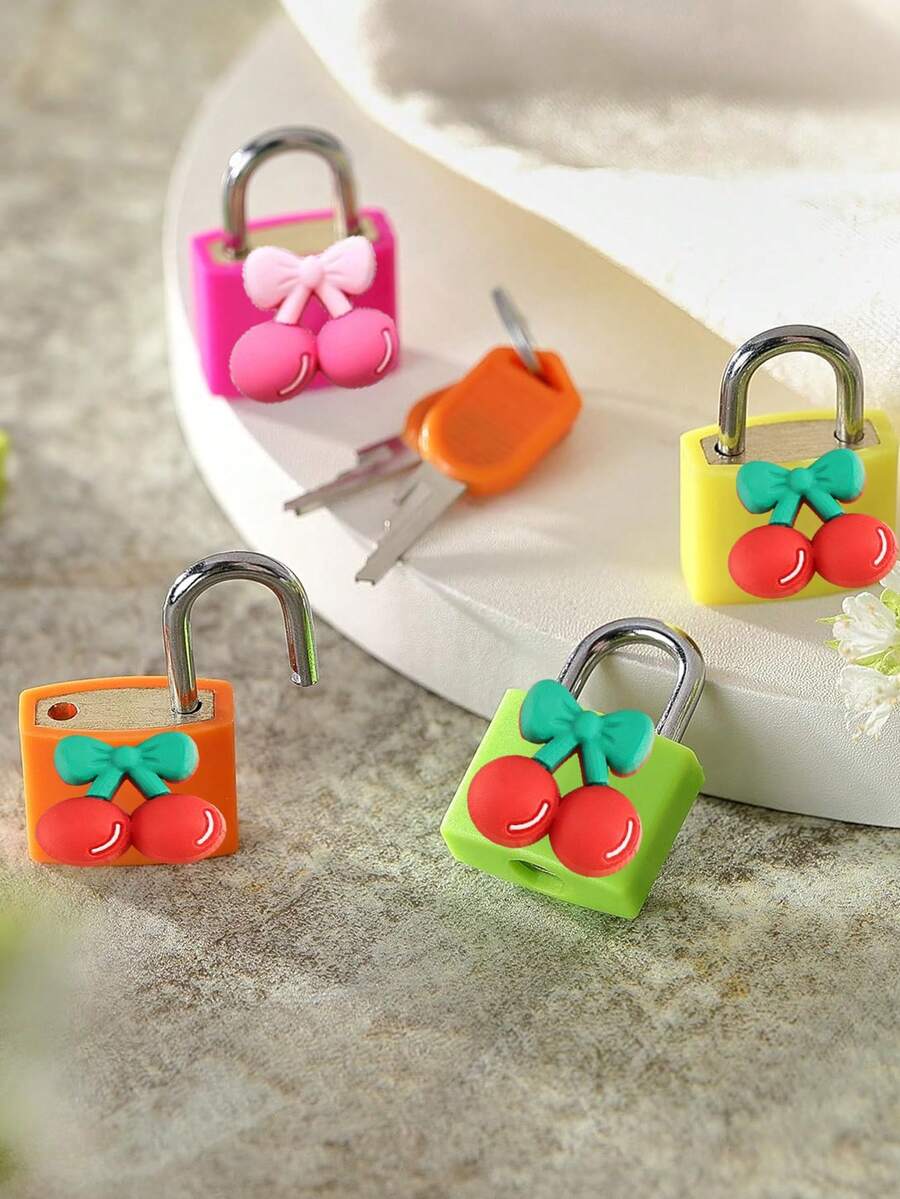 Cherry Pattern Compact Luggage Lock With Key, Sturdy Plastic Shell And Brass Core, Durable Metal Padlock For Suitcase, Backpack, Briefcase, Ideal For Valentine's Day, Wedding, Souvenir, Bridesmaid Gift - Multicolor - View 1