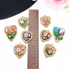 2/8pcs Elegant Flower Enamel Charms Flower Heart Necklaces Pendants Earrings Charms For Jewelry Making Bracelets Necklaces Earrings Keychains DIY Crafts - Multicolor - View 5
