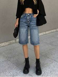 5种欧美休闲街头时尚女式牛仔裤和牛仔短裤风格 - 深色水洗藍 - 查看 5