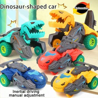 Children's Transformable Dinosaur Inertia Transformable Car Impact Tansformable Dual-Mode Switching Inertia Drive Battery Free Boys' Toy Car Favorite Gift Simulation Dinosaur Shaped Model Toy Suitable For Children Over Three Years Old