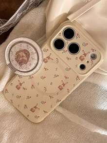 简约时尚花兔图案磁吸手机壳，适用于 17/16/15/14/13/12/11 - 杏色 - 查看 3