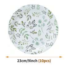 Bộ đồ dùng ăn uống dùng một lần Green Leaf gồm đĩa, khăn ăn và cốc - Bộ 10 người, thích hợp cho tiệc sinh nhật, đám cưới, tiệc theo chủ đề, dã ngoại gia đình. - Kiểu 4 - Xem 9