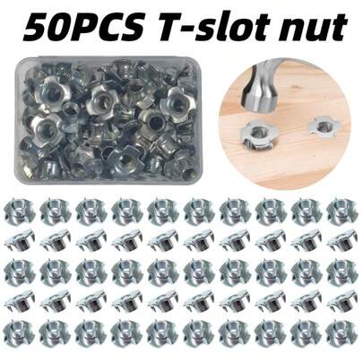 50 pezzi Dadi a T a 4 punte, (M8*10mm), dadi di inserimento in acciaio al carbonio zincato per legno, ferramenta per mobili di alta qualità per progetti fai-da-te di falegnameria