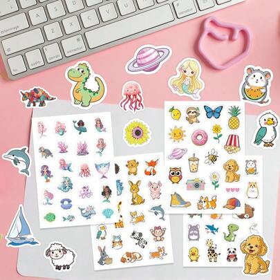200pcs/12 Sheets Kids Small Size Doodle Stickers, Printed Cartoon Animal, Plant, Mermaid, Dinosaur Patterns, Decorative Stickers For Envelopes, Greeting Cards, Cups, Luggage, Diaries, Magazines, Planners, Scrapbooks, Gifts For Friends, Birthday, Holidays, School Supplies, Crafts