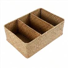 3-Section Wicker Baskets For Shelves, Hand-Woven Seagrass Storage Baskets Toilet Paper Basket Large - Multicolor - View 2