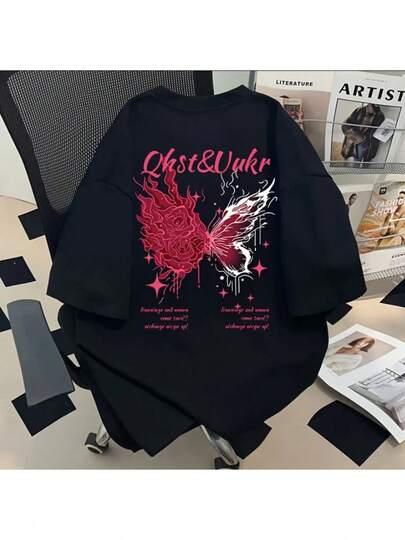 Nuova t-shirt sportiva casual a maniche corte con scollo rotondo, stile americano moderno, design urbano, stampa unica, sensazione di alta qualità, elegante e casual, versatile, leggera, top sportivo a mezza manica per coppie alla moda.