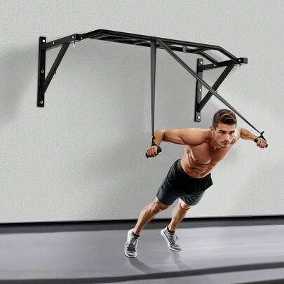 Pull Up Bar Multi-Grip Wall Mounted Pull Ups 50 In Width Multifunctional Chin Up Training Station Heavy Duty Steel Upper Body Workout Bars With LAT Pulldown Attachments 440 Lbs For Home Gym