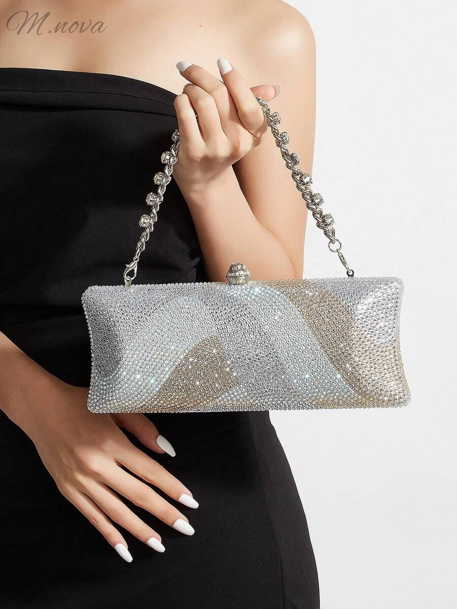 这款长款闪亮亮片手提包，耀眼夺目，优雅精致，饰以水钻，是一款引人注目的托特包，适合派对女孩、女士和女性，是派对、婚礼、舞会、盛大晚宴/宴会的完美之选，也是送给女性的绝佳礼物。这款包与节日派对礼服、晚礼服和亮片连衣裙完美搭配。 - 銀色 - 查看 1