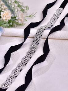 One Piece Bridal Belt, Rhinestone-Studded Sparkling Belt, Silver Belt, Wedding Dress Belt, Wedding, Valentine's Day Waist Accessory, Suitable For Weddings, Weddings, Parties, Everyday Wear, Wedding Ceremony - Multicolor - View 2