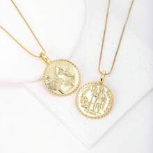 1件18K镀金铜圆形吊坠项链，奢华珠宝，简约设计，精美女士礼物 - 金色 - 查看 2