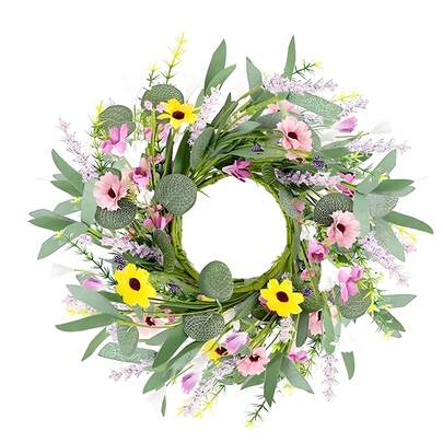 1pc Spring/Summer Artificial Flower Wreath, Mini Wreath, Wedding Candle Holder, Kitchen Cabinet Floral Wreath, Pillar Candle Stand, Wedding Home Decor For Door, Window, Tabletop