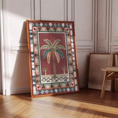 1pc Frameless Vintage Palm Tree Art Print Boho Tropical Wall Decor Desert Oasis Poster Warm Earth Tone Botanical Art Vintage Chic Aesthetic Canvas Poster Minimalist Whimsical Folk Art Decor Rustic Painting For Living Room, Apartment, Dorm, Bedroom, Home Office Funkyposters Prints For Wall Room Decor Dorm Essentials College Room Party Decor Best Gift Choice