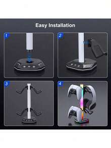 Gaming Controller Stand With Charger | Fits PS/Switch & Headsets | USB/Type-C Charging + 7 LED Lights | ABS Durable Gaming Accessory - View 9