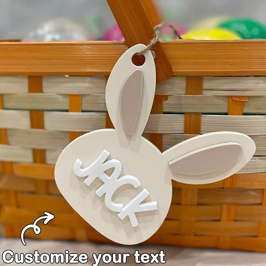 Personalized Easter Beige Bunny Basket Tags, Easter Bunny Tags, Personalized Bunny Ears Name Tags, Custom Holiday Pendant Decorative Nameplates, Beige Bunny Hanging Ornaments, Acrylic Easter Bunny Decorations - Multicolor - View 1