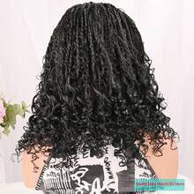 14 Inch Bob With Spiral Curls Braided Wigs Knotless Box Braided Wigs Full Lace Braid Wig With Baby Hair For Women Lace Frontal Synthetic Hair Blended Braided Wig With Boho Curls Lace Front Braids Wigs For Mother's Day Dairly Use - màu đen - Xem 2