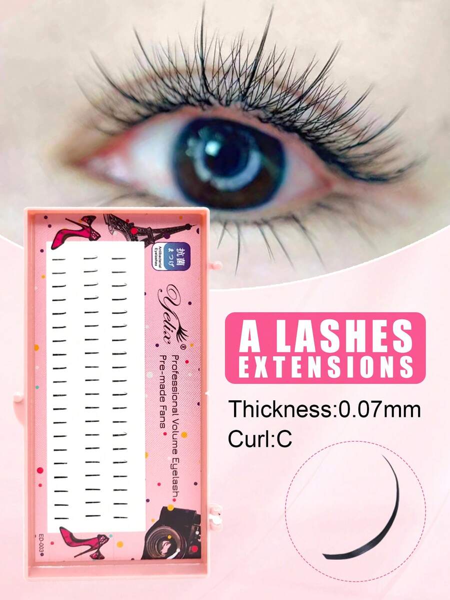 yelix 3 Rows A Shaped Manga Eyelash 60 Clusters A Shape Premade Fans Lash For Eyelash Extension 0.07mm Thickness C Curl Daily Makeup Tools - Coral Pink - View 1