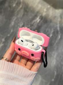 1pc Cute Silicone Bow & Pig Style Earphone Holder - Pink - View 3