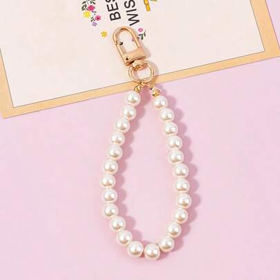 1pc Faux Pearl Keychain Lanyard Beaded Keyring Wristlet Keychain Wristband, Elegant Wallet Lanyard, Car Accessories, Backpack Decor, Y2K Gothic Style, Christmas Gift, Teacher/Friend/Sister Gift, Creative