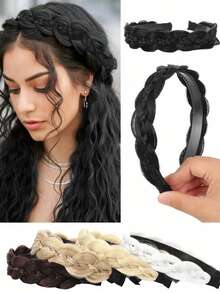 森系少女风奢华三明治艺术假发发箍，遮盖白发，鱼尾辫，百搭，带齿，防滑，高性价比 - 彩色 - 查看 1