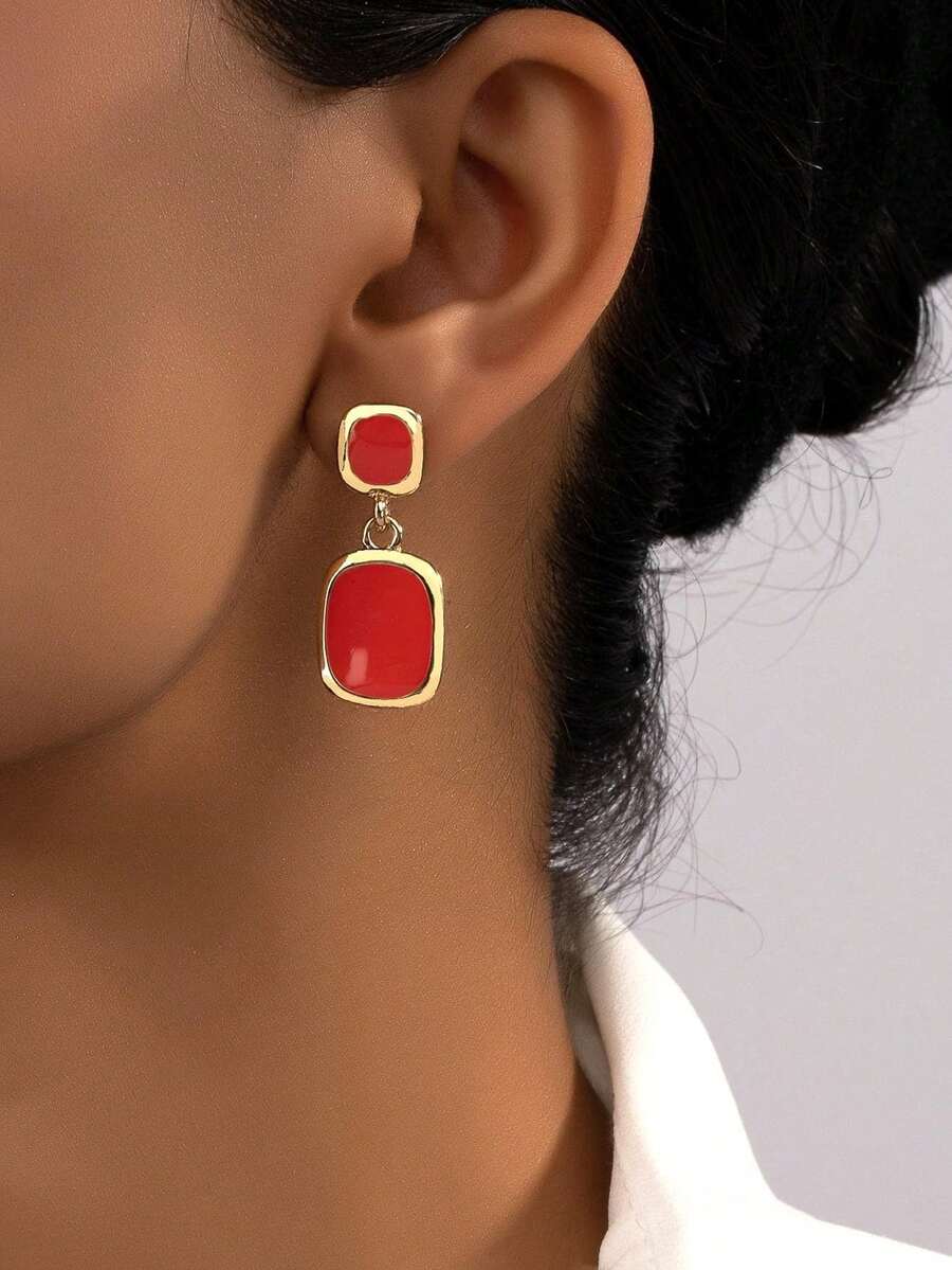 1 Pair Fashionable Elegant Exquisite Drip Oil Geometric Earrings - Multicolor - View 1