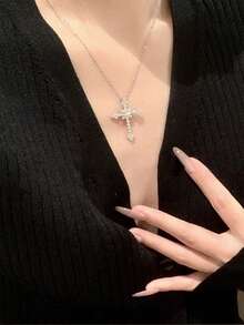 GAGAFEEL 1 chiếc dây chuyền mặt thánh giá bằng bạc 925 cao cấp, sang trọng, đính đá Zirconia sáng bóng, thích hợp cho nữ giới đeo hàng ngày, gặp gỡ bạn bè hoặc làm quà tặng. - Bạc - Xem 4