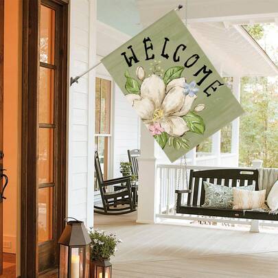 علم منزل ذو وجهين للاستخدام الخارجي بحجم 71.12 * 101.60 سم، بطبعة زهور المغنوليا الربيعية، علم ترحيبي موسمي للحديقة