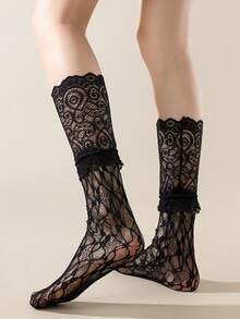 1 Pair Thin Sexy Solid Color Mary Jane Net Mesh Ankle Socks, Sweet Style For Spring/Summer - View 5