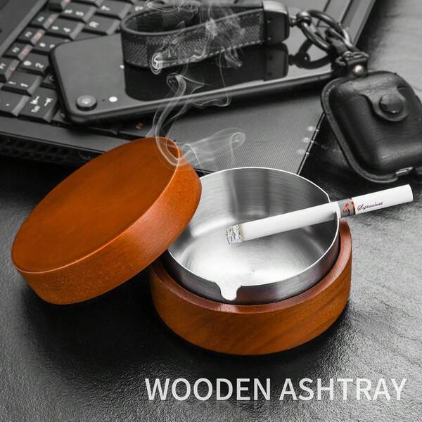 This Solid Wooden Ashtray Is Suitable For Use In Homes, Living Rooms, Dining Rooms, Bars, And Offices. It Comes With A Sealed Dust-Proof Lid That Effectively Prevents Ash From Flying Around, Keeping It Clean And Tidy. Its Circular And Minimalist Design Features A Leak-Proof Ash Prevention Mechanism.