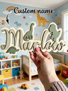 1pc Personalized Dinosaur Name Plate - Wooden Baby Room Decor - Boy's Dinosaur Sign - Dinosaur Bedroom Decoration - A Gift For Dinosaur Enthusiasts - Màu xanh hải quân - Xem 1