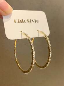 时尚镶满水钻金色10厘米/9厘米/8厘米耳环，女士款 - 885金色大號耳圈 - 查看 3