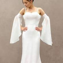 黑白雪纺喇叭袖表演舞台服装配饰，防晒臂套，适用于摄影、夏季、海滩、婚礼等场合。 - 彩色 - 查看 2